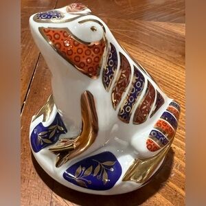 Vintage Imari Frog Painted Pattern Porcelain Blue Red Gold Figurine Paper Weight